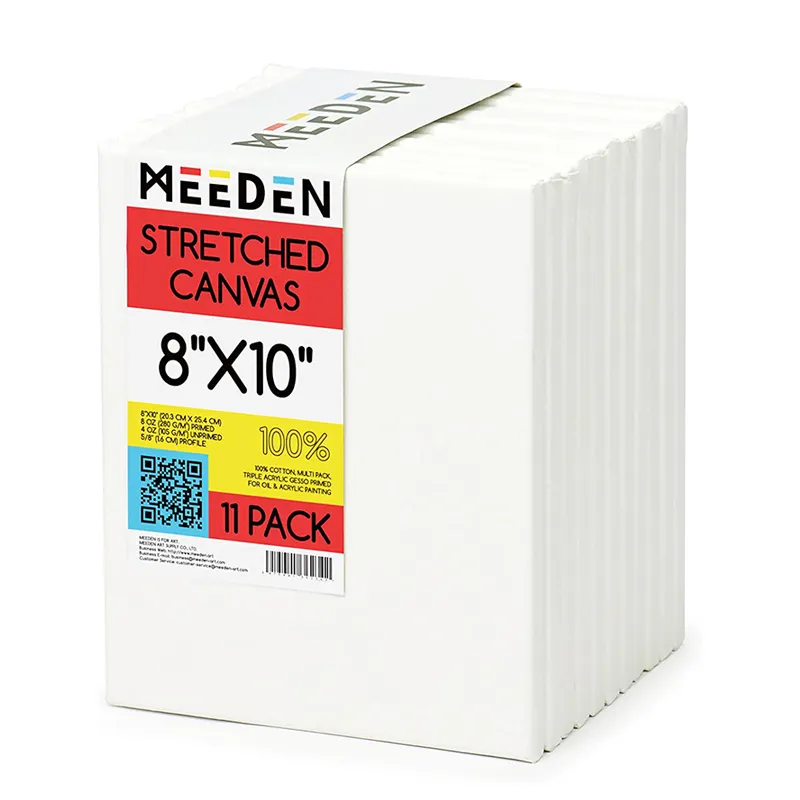MEEDEN 11-पैक 8x10 इंच 8oz जिप्स-Primed 100% कपास खाली सफेद Canvases बढ़ाकर कैनवास चित्रकला के लिए