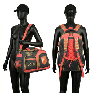 Bolsa Deportiva de Fútbol para Mujer, Tejido de Poliéster 600D de Alta Resistencia, Paneles Azules, Verdes y Grises, Bolsillo de Malla, Logotipo Bordado con Impresión Personalizada - Product Image 2