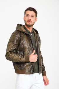 Chaqueta de cuero de estilo lujoso a la mejor moda para hombre, hecha a medida, piel de serpiente pitón en relieve, piel de vaca, suministro de ODM para invierno - Product Image 6