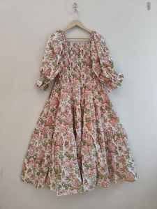 Floral Hand Block Print Kyra Floor-Length Bohemian Cotton V-neck Long Sleeve Party Dress Women Gift Your Loved Short Tunics - Product Image 6