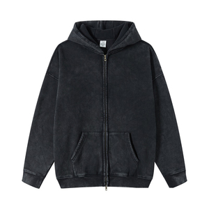 เสื้อฮู้ดฟอกสีกรดแบบกำหนดเองเสื้อกันหนาวมีซิปมีฮู้ดเสื้อฮู้ดผ้าฝ้ายว่างเปล่าแบบวินเทจ - Product Image 3