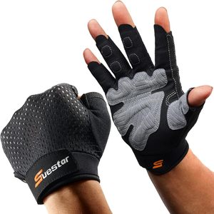 Suestar <b>Half</b> Finger Lightweight PU Material Gym Fitness Gloves Mesh Breathable Non <b>Slip</b> Training Weight Lifting Buckle Closure - Product Image 1