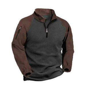 OEM Factory Custom Tactical <b>Fleece</b> Jacket for <b>Men</b> Stand Collar Color Block Winter Pullover Essential Plus Size Hoodie Sweatshirt - Product Image 2