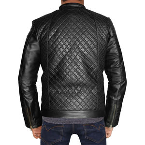 Veste à fermeture éclair en cuir véritable de qualité supérieure pour hommes Vestes stylées à col rabattu pour hommes noir de jais à la mode - Product Image 2