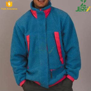 Veste en polaire Sherpa pour hommes, bleu/rose, col montant léger, polyester recyclé, vêtements d'extérieur décontractés pour l'hiver - Product Image 2