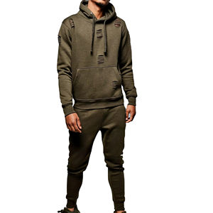 Conjunto de sudadera con Jersey desgastado al por mayor personalizado 100% algodón para hombre, chándal bordado con capucha para invierno de talla grande sólido - Product Image 4