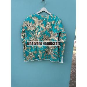Automne unisexe court matelassé Kantha indien fait à la main Floral coton respirant fini Style bohème manteau d'hiver - Product Image 5