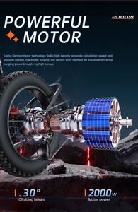 Bicicleta Eléctrica EKXBIKE X20 con Frenos, 48V 35AH 2000W, Neumáticos Gruesos de 20*4.0 Pulgadas, 55km/h, 150km de Autonomía, con Amortiguador Hidráulico - Product Image 2