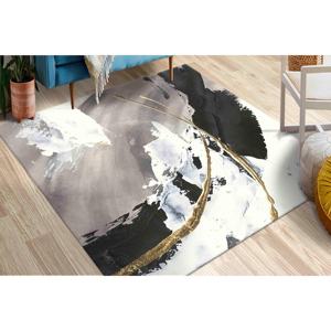 พรมลายทองและดำแบบนามธรรม: ของตกแต่งบ้านสไตล์โมเดิร์น ทำความสะอาดง่าย พรมบางแบบไม่ทอ - Product Image 1