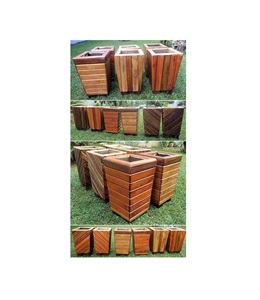 Maceta de madera hecha a mano natural para plantas de interior, decoración de jardín al aire libre con elegante aspecto rústico de madera - Product Image 3