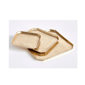 SET 2 Bandeja de metal de aluminio con acabado dorado para restaurantes caseros Suministros de alimentos de mesa Bandeja de servicio de cocina de mesa de alta calidad - Product Image 2