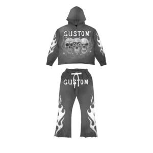 Pantalon à capuche surdimensionné délavé à l'acide personnalisé pour hommes ensemble Streetwear écologique pantalon de survêtement ensemble de sweat à capuche en coton survêtements pour l'hiver - Product Image 3