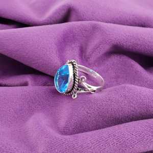 Vintage 925 plata esterlina facetada para el anillo de Topacio Azul suizo estilo bohemio amor Día de San Valentín regalo de boda para ella - Product Image 2