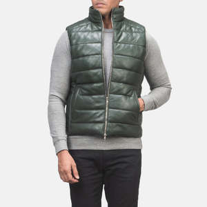 Chaleco Acolchado de Cuero Verde, Resistente al Viento y al Agua, de Lona y Poliéster, con Logotipo - Product Image 4