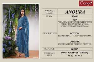 ชุดสلوارคามีซผ้าฝ้ายพิมพ์ลาย Ganga Premium พร้อมงานปักมือสำหรับผู้หญิง - เหมาะสำหรับทุกฤดูกาล ชุดงานเลี้ยง เสื้อผ้าอินเดีย/ปากีสถาน - Product Image 4