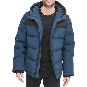 Men's Winter Casual Canvas Coated Breathable Zipper Front Pocket 100% Polyester Fiber Filled Hooded Puffer <b>Jacket</b> Solid Color - Product Image 3