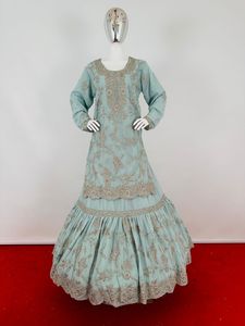 Travail de broderie lourde Lehenga Gharara Sharara costumes en Georgette pakistanaise pour dames vêtements de fête mariée - Product Image 2