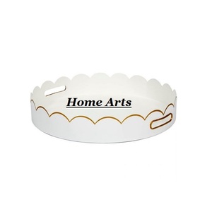 Ensemble de 3 plateaux de service en fer avec poignée en cuir, qualité supérieure, forme ronde, pour dattes et desserts, en gros - Product Image 5