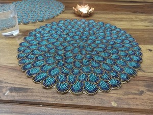 Round Blue Beaded <b>Placemat</b> for <b>Dining</b> <b>Table</b> Decoration Round Blue Beaded <b>Placemat</b> for <b>Dining</b> <b>Table</b> Decoration - Product Image 4