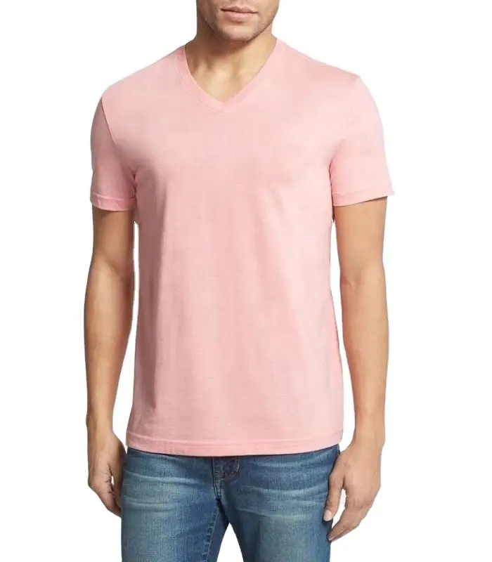 T-shirt col en V uni en coton spandex teint pour hommes Vêtements de gym ajustés Marque privée personnalisée Tee-shirt mode usine de vêtement