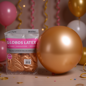 Ballons en latex Decotex 30 cm Rose Gold Métallique, sachet de 50 pièces, décoration de fête - Product Image 3