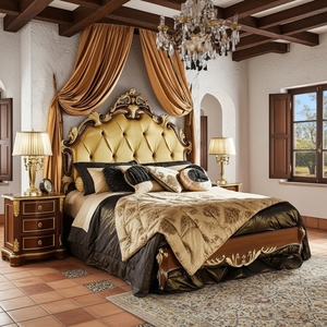 <span class=keywords><strong>Letto</strong></span> di Lusso con Testiera Trapuntata in Velluto Rosso e Struttura in Legno Massello Intagliato <span class=keywords><strong>Oro</strong></span>, Set di Arredamento Moderno per Camera da <span class=keywords><strong>Letto</strong></span> - Product Image 4