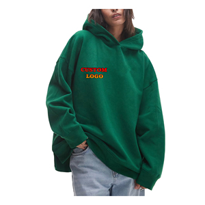2025 recién llegado Oversize Drop Shoulder Heavyweight Sudadera con capucha Custom Embriorderd Logo Color sólido sudaderas con capucha mujeres - Product Image 1