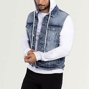 2025 couleur unie décontracté hommes lavage à l'acide jean veste avec col montant et Logo avant séchage rapide respirant de haute qualité - Product Image 3