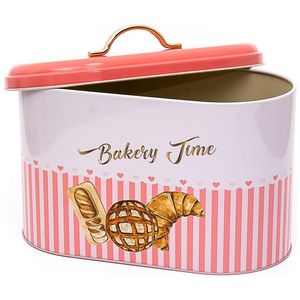Caja de pan de Metal con fondo de línea rosa de 178x338x200mm con asa 9.8L Almacenamiento y contenedor de alimentos - Product Image 1
