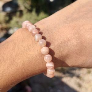 Pulsera de Piedras Redondas de 8mm de Piedra Solar Naranja Natural y Piedra Lunar, Entrega Rápida - Product Image 3