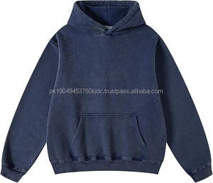 Sudadera con capucha de gran tamaño Vintage para hombre, sudadera de lana de algodón 100% de peso pesado, ropa de calle bordada, lavado térmico de felpa - Product Image 1