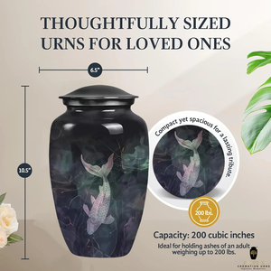 Urnas de cremación de aluminio hechas a mano con revestimiento de Meena Diseño de pez Diseño compacto pero espacioso Recuerdo 3 Cu y grande 220 Cu - Product Image 2