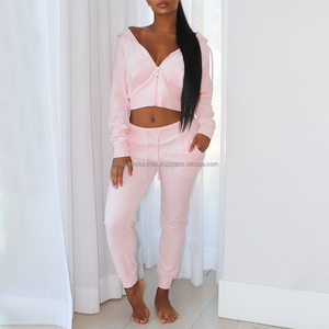 Nouveau hiver 2025 femmes vêtements contraste couleur fermeture éclair sweat à capuche correspondant ensemble survêtement deux pièces Shorts ensemble femmes OEM survêtements - Product Image 3