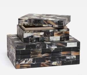 ชุดกล่องเครื่องประดับฮอร์นทรงเรขาคณิตสีเบจทำมือ3ชิ้นกล่องเก็บของตกแต่งหรูหราทำจากเขาควายแท้ - Product Image 2