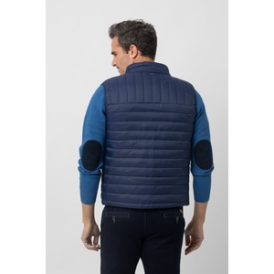 Chaleco acolchado de ajuste regular azul marino para hombre, poliéster a prueba de viento, bolsillos con cremallera de dos tonos, talla S para uso exterior - Product Image 4