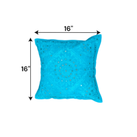Housses de coussin en coton bleu turquoise 16x16 avec broderie miroir, oreillers décoratifs pour la maison, faits à la main, pour canapé et lit