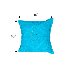 Turquoise <b>Blue</b> 16x16 Cotton Cushion Covers Mirror Work Decorative Throw Pillow Accent Pillows for Home Handmade <b>Sofa</b> <b>Bed</b> Set - Product Image 2