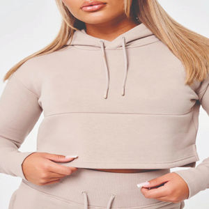 Nuevo jersey de Primavera de alta calidad con logotipo personalizado, Sudadera con capucha lavada con ácido desgastado para mujer, conjunto de sudaderas con capucha cortas y dobladillo crudo Vintage para mujer - Product Image 6