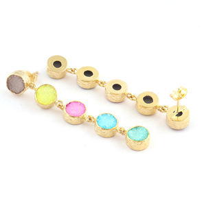 Boucles d'oreilles en sucre druzy multi-pierres plaqué or personnalisées Boucles d'oreilles pendantes naturelles avec finition texture perle Bijoux - Product Image 4