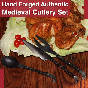Juego de cuchillos para acampar al aire libre de inspiración medieval de 3 piezas de hierro forjado hecho a mano hoja de acero funcional con funda OEM disponible - Product Image 6