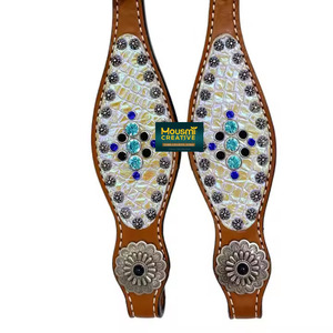 Conjuntos de tachuelas de cuero para cabeza, textura de serpiente holográfica, superposición de piel de vaca, cabezal occidental y cuello de pecho, conjunto completo a la venta - Product Image 4