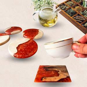 ชุดจานรองแก้วทำจากไม้อีพ็อกซี่ทรงสี่เหลี่ยมและทรงกลมแผ่นรองแก้วลายมหาสมุทร - Product Image 2