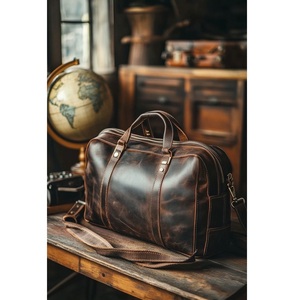 Sac de voyage multifonctionnel de luxe en cuir véritable surdimensionné avec fermeture éclair en polyester, réutilisable, portable, grande capacité, pour le week-end - Product Image 5