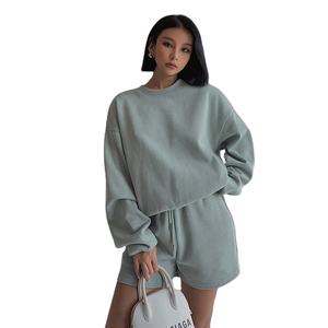 Ensemble 2 pièces avec logo personnalisé pour femmes Ensemble short deux pièces à manches courtes pour femmes Casual 100% Cotton Loungewear shorts pour femmes - Product Image 3