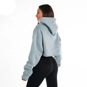 Women's Loose Hooded <b>Winter</b> Crop <b>Top</b> New Design Cotton Hoodie with Custom Logo Front Logo Position - Product Image 4