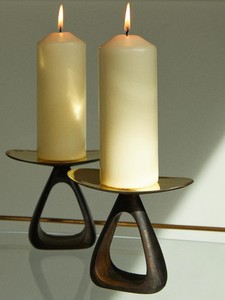 Modern Brass & <b>Black</b> Metal <b>Candlestick</b> Unique Sculptural Home Decor Accent - Product Image 3
