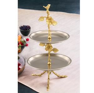 Support à gâteau à deux étages en métal noir avec poignée en anneau pour la décoration de mariage et de fête d'anniversaire Supports à gâteau de luxe - Product Image 3