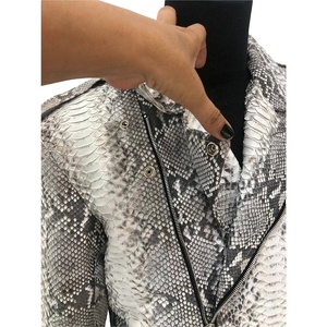 Leder Biker jacke für Herren New <span class=keywords><strong>Python</strong></span> Embossed Snake Print Style Natur grau Lederjacke - Product Image 2