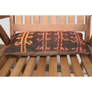 Almohada de lana de retazos Kilim Vintage marrón, cojín decorativo de 18x18 pulgadas con patrón de hojas esponjosas para uso en el suelo - Product Image 4