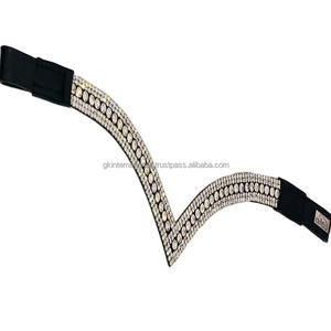 Banda de cuero prémium para cejas de caballo decorada con 5 filas de cristales transparentes brillantes, color negro o marrón Havana, novedad de 2023 - Product Image 1